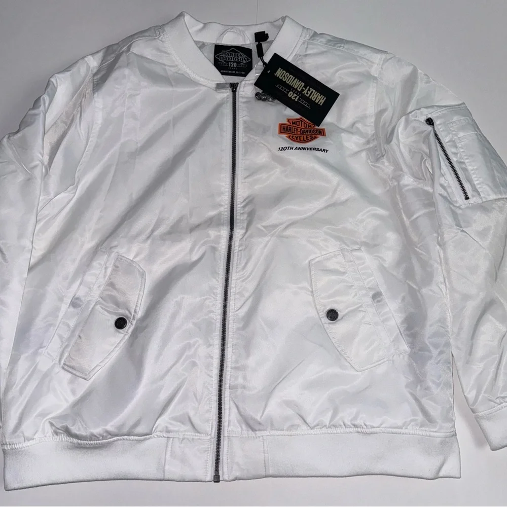 NEW Harley Davidson Women's Bomber Jacket 120th Anniversary 2XL 2X-Large White - Picture 1 of 9